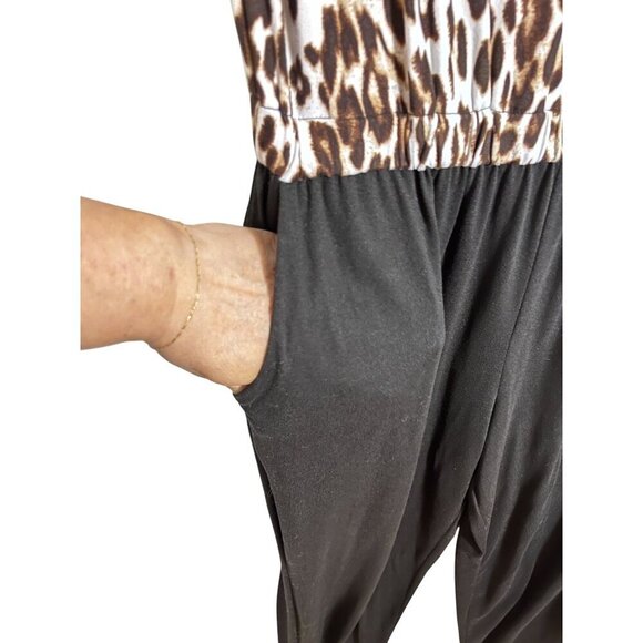 Eldridge Jumpsuit Women XL Black Animal Print Jogger Safari Neutral Mob Wife 80s - Picture 7 of 11